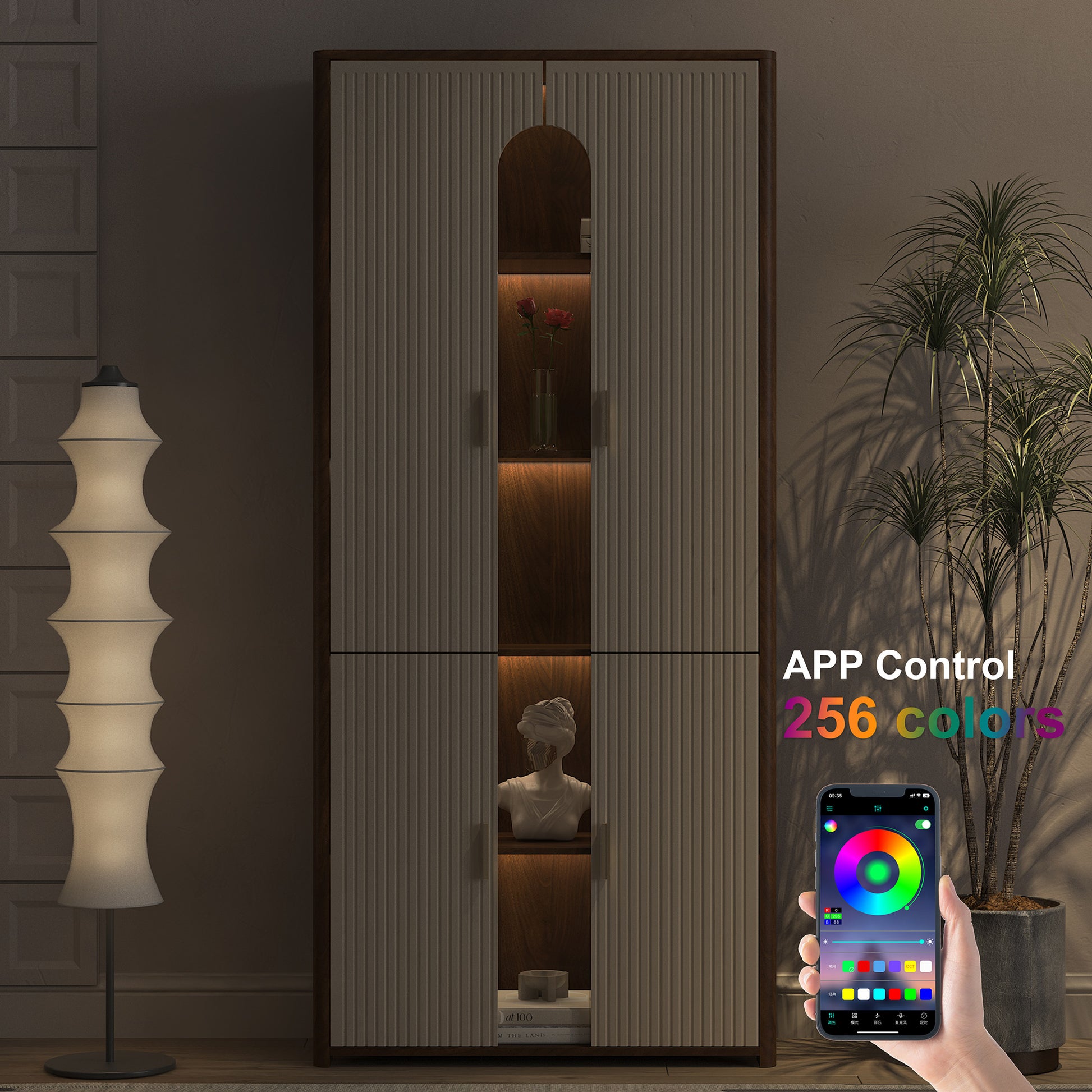 Display Cabinet with Doors,Bookcase with LED Lights, Display Case for Collectibles Bedroom Living Room Office image 2