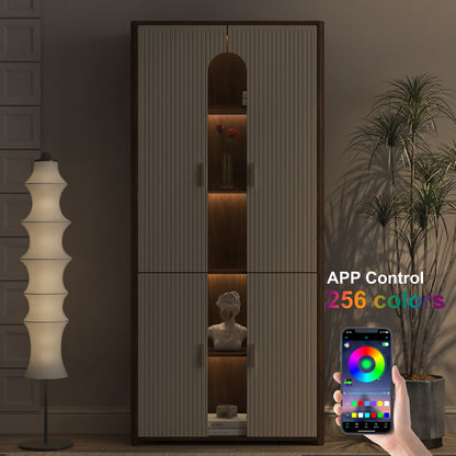 Display Cabinet with Doors,Bookcase with LED Lights, Display Case for Collectibles Bedroom Living Room Office image 2