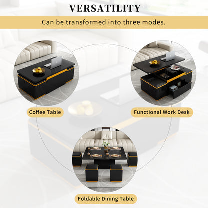 [Video Provided]VIBE HAUS Lift-Top Coffee Table with Storage Stools, Modern Center Table with Foldable Top, Multi-Functional Adjustable Coffee Table for Living Room(OLD SKU:N724P292506B) image 8