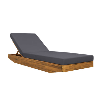 Acacia Wood Chaise Lounge with Cushion - Teak Finish Outdoor Recliner with Dark Grey Water-Repellent Cushion, 79.6" L x 29" W, 300 lbs image 10