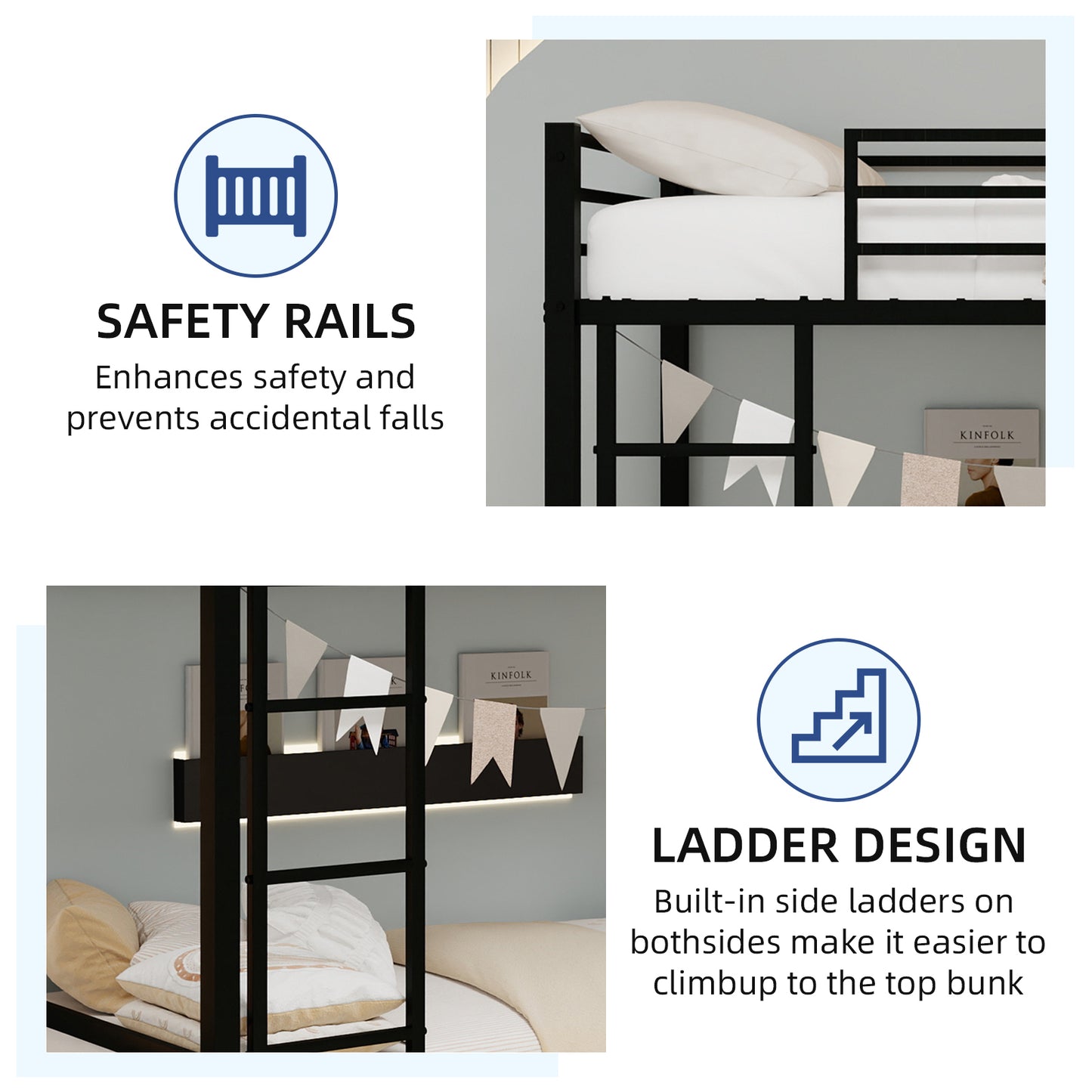 Metal Twin over Twin Bunk Bed/ Heavy-duty Sturdy Metal/ Noise Reduced/ Safety Guardrail,Black image 10