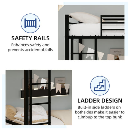 Metal Twin over Twin Bunk Bed/ Heavy-duty Sturdy Metal/ Noise Reduced/ Safety Guardrail,Black image 10