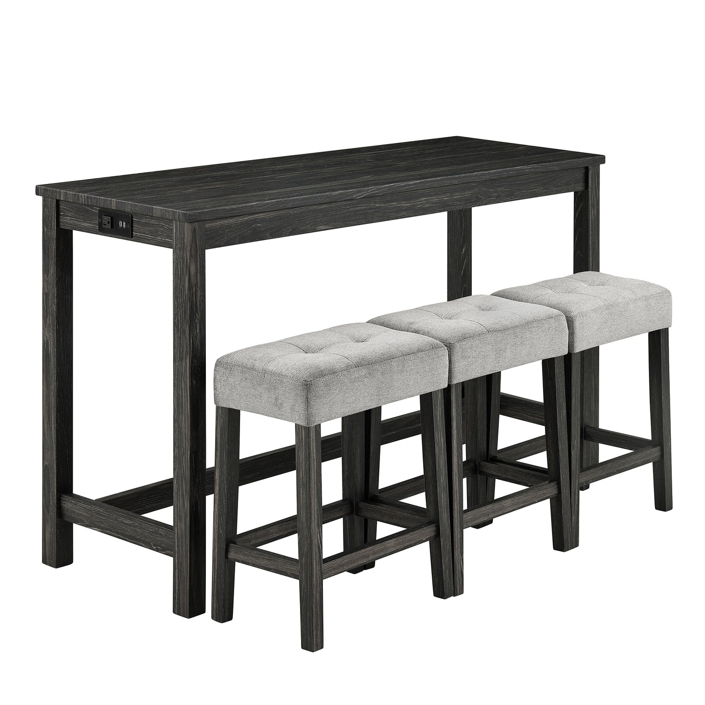 Bar Table Set with Power Outlet, Bar Table and Chairs Set, 4 Piece Dining Table Set, Industrial Breakfast Table Set, for Living Room, Dining Room, Game Room image 4