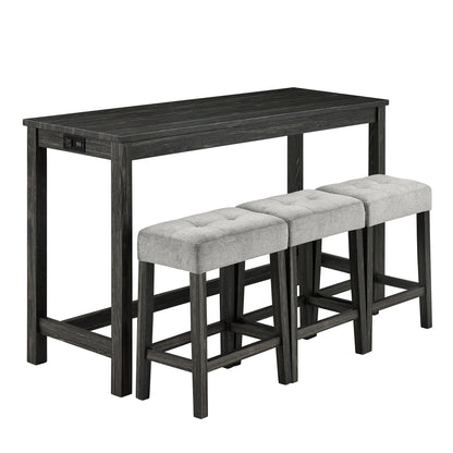 Bar Table Set with Power Outlet, Bar Table and Chairs Set, 4 Piece Dining Table Set, Industrial Breakfast Table Set, for Living Room, Dining Room, Game Room image 4