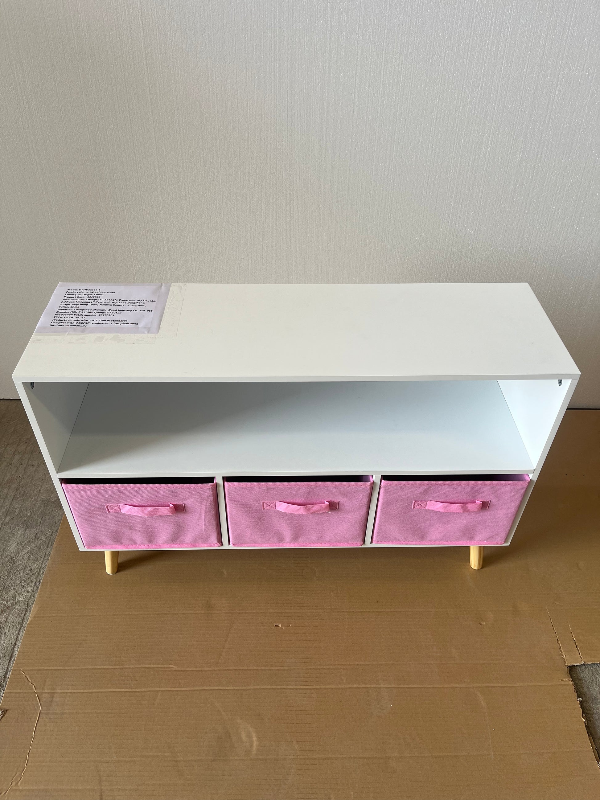 Kids bookcase with Collapsible Fabric Drawers, Children's Book Display, Toy Storage Cabinet Organizer, White/Pink image 5
