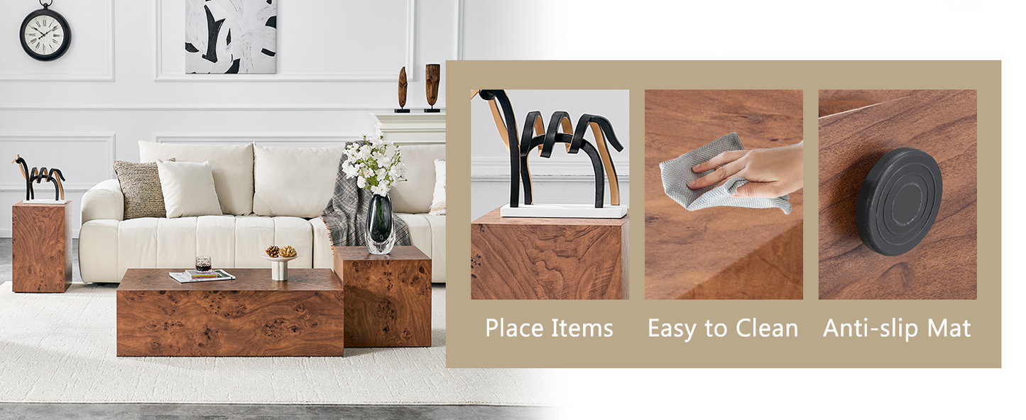 Premium Burl Walnut Veneer MDF Cube Table, Height Adjustable Multi-purpose Coffee Side End Table for Living Room, 11.8"×11.8"×19.7", No Extra Items Included image 10