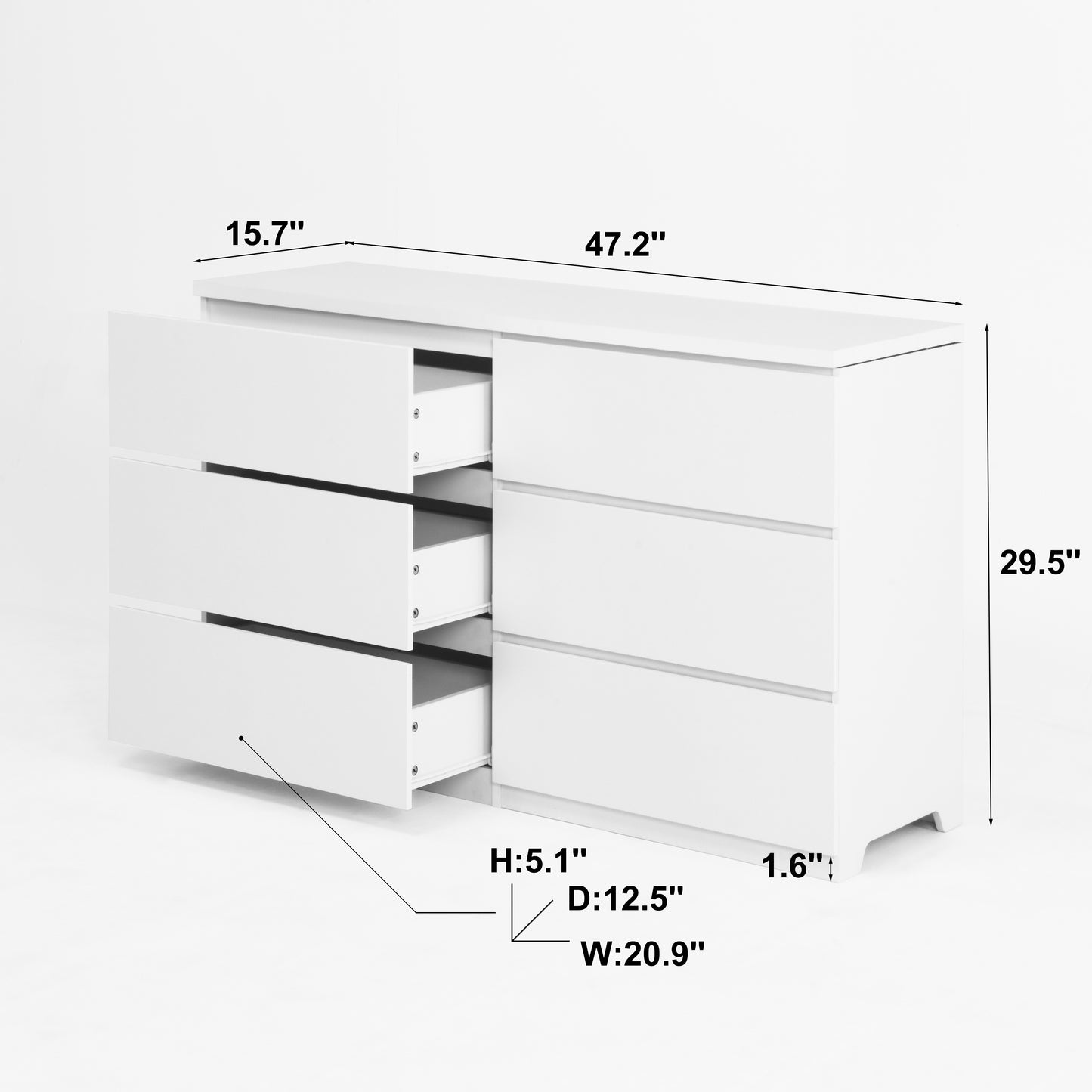 6 Drawer Storage Cabinet,Dresser, Wood Storage Tower Clothes Organizer, Wide Chest of 6 Drawers, Large Storage Space for Bedroom, Hallway, Entryway Living Room White image 10