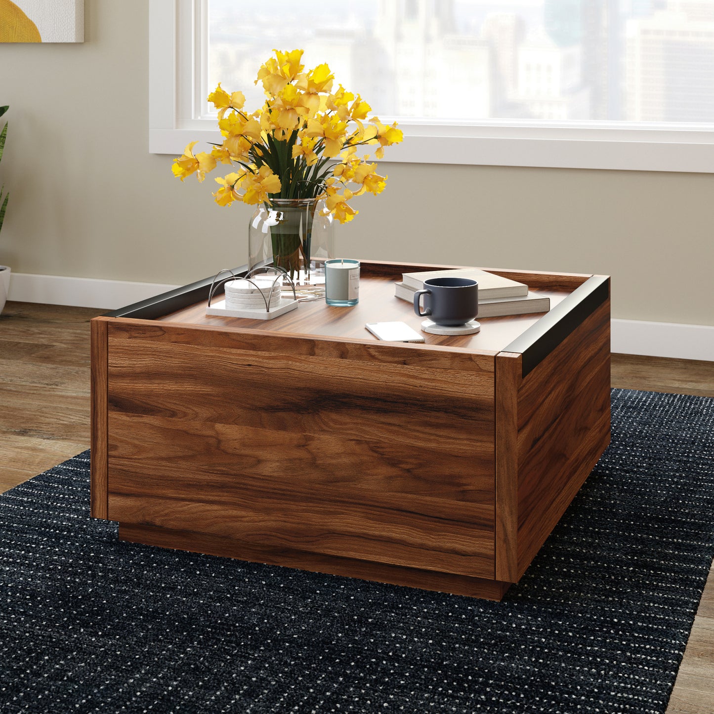 Coffee Table with Full-Extension Drawers, Dark Brown finish image 3