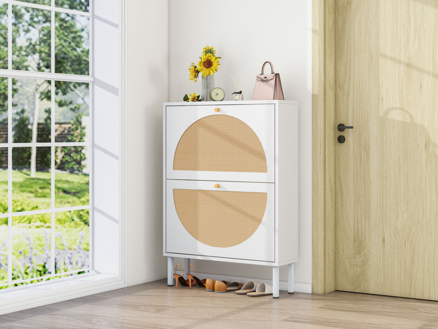 2 Door Shoe Rack, Rattan, Double Layer, Suitable for Living Room, Hallway image 3