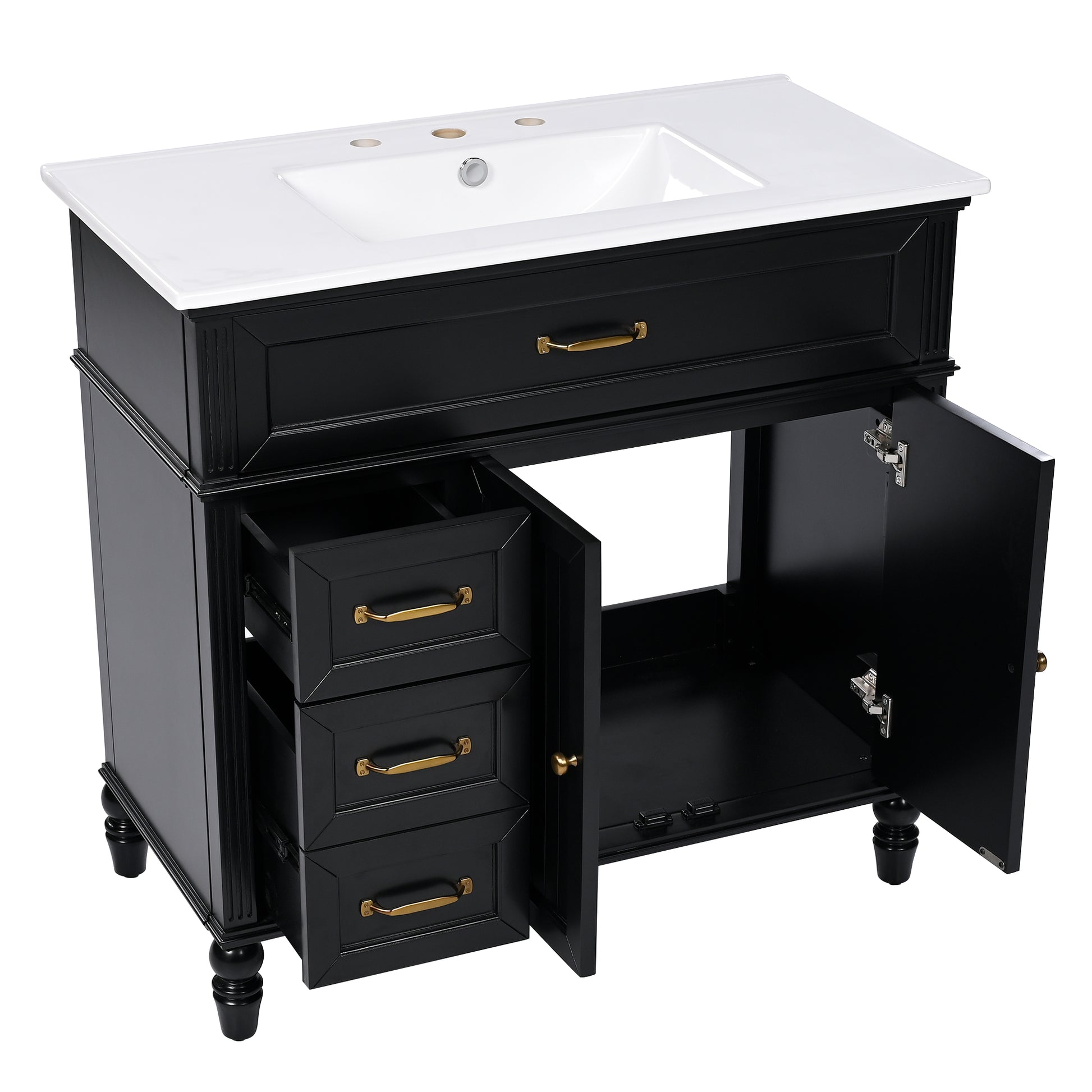 [Video] 36" Bathroom Vanity with Sink, Bathroom Cabinet with Drawers, Solid Frame and MDF Board, One Package, Black(same SKU: N725P195410B) image 10