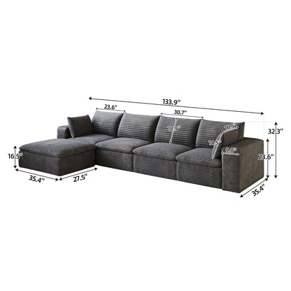 134" Cloud Sofa,Corduroy Fabric,Deep Seat Couches,Double-layer design,Removable Cushion,No Assembly, DIY Combination for Living room, Bedroom,Conference room,Apartment,Dark Grey image 7