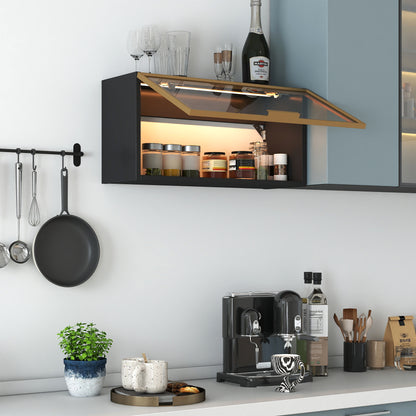 Large-Capacity Spice Rack Wall Mounted Storage Cabinet, Black Hanging Kitchen Pantry with Up-Flip Door, for Kitchen, Dining Room All Occasion image 1