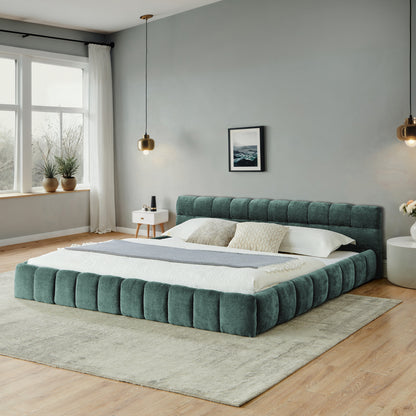 California King size Upholstered Bed Frame with Thick Fabric, Chenille Fabric Grounded California King Platform Bed with Headboard and Solid Frame. No Box Spring Needed-Blue Green-(90.5''*80.5''*31'') image 1