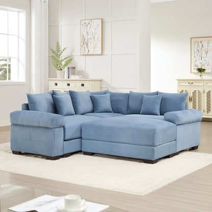 Oversized Cloud Modular Sectional Couch, Convertible Sectional Couches, Extra-Thick Armrests With An Ottoman,Soft Corduroy Fabric, Ergonomic Design, Easy Assembly,For Living Rooms Reading Rooms,Blue image 2