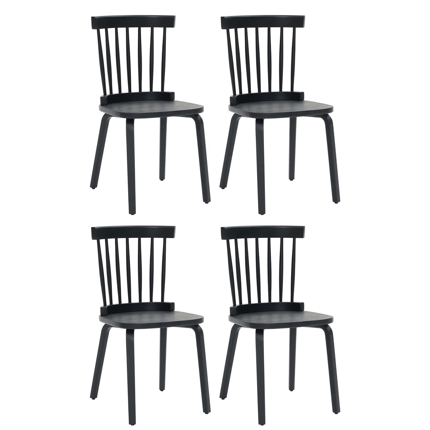 Windsor Dining Chairs Set of 4,Wood Farmhouse Spindle Back, Widen Seat, Mid-Century Modern French Country Style, for Living Room Restaurant, Black image 1
