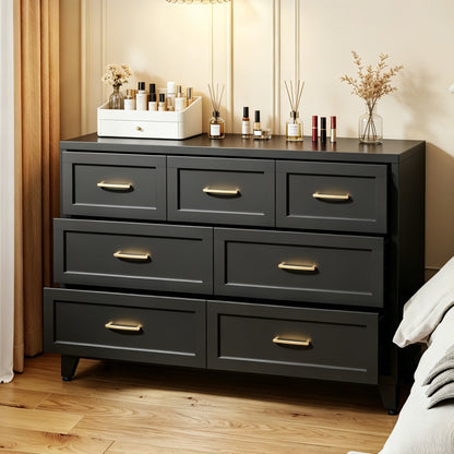 7-Drawer Dresser, Wide Low-Profile Storage Cabinet, Black Metal Chest of Drawers for Bedroom, Living Room & Entryway image 10