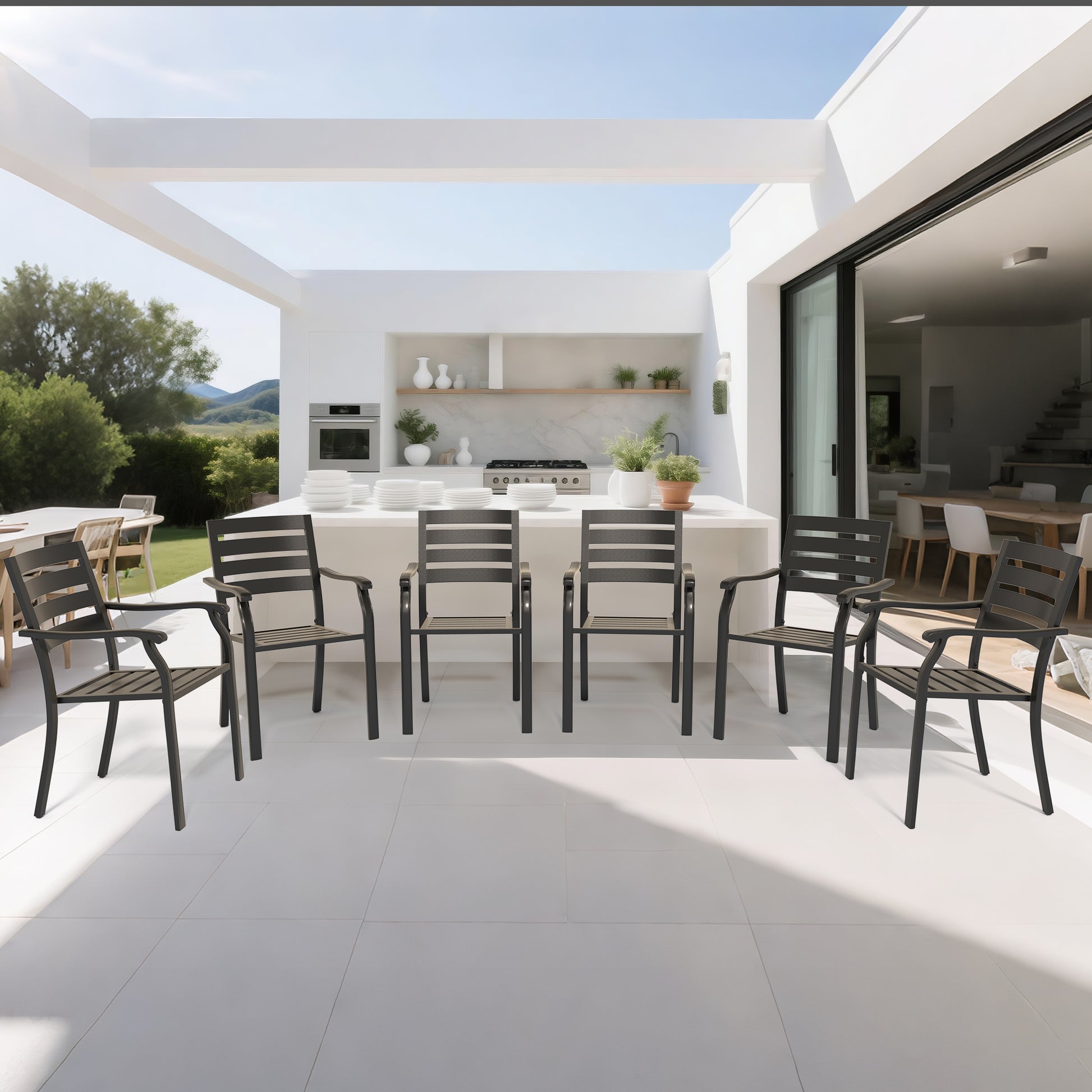 VRSHWO lron Terrace Dining Chairs, a Set of 2 Black Color Outdoor Chairs, Bistro Metal Chairs, All-Weather Outdoor Metal Dining Chairs, Suitable for Gardens, Terraces, and Swimming Pool image 9