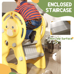 Qaba Toddler Slide, 3 in 1 Slide for Kids Ages 1-3 Years, Indoor Slide with Basketball Hoop, Climber, Duck Pattern, Yellow