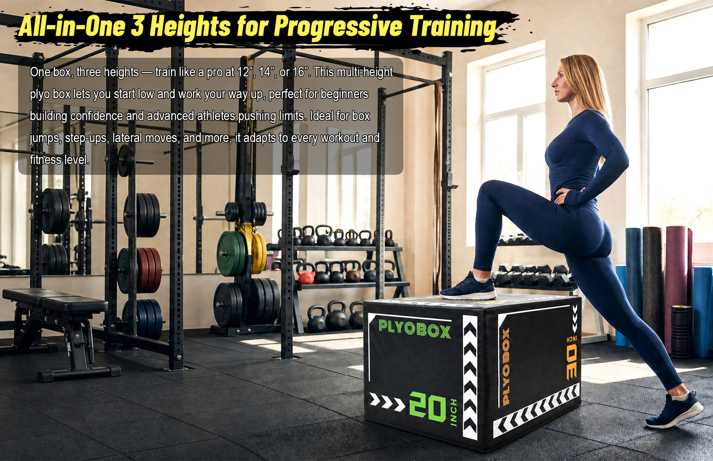3-in-1 Foam Plyometric Jump Box, 20/24/30 Inch Adjustable Height, Non-Slip Soft Plyo Box for HIIT, Crossfit & Home Gym Training image 3