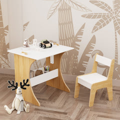 Kids Table Set with One Chair, Multifunctional Wooden Children Study Table-Convertible Tabletop for Study, Drawing & Play, Natural
