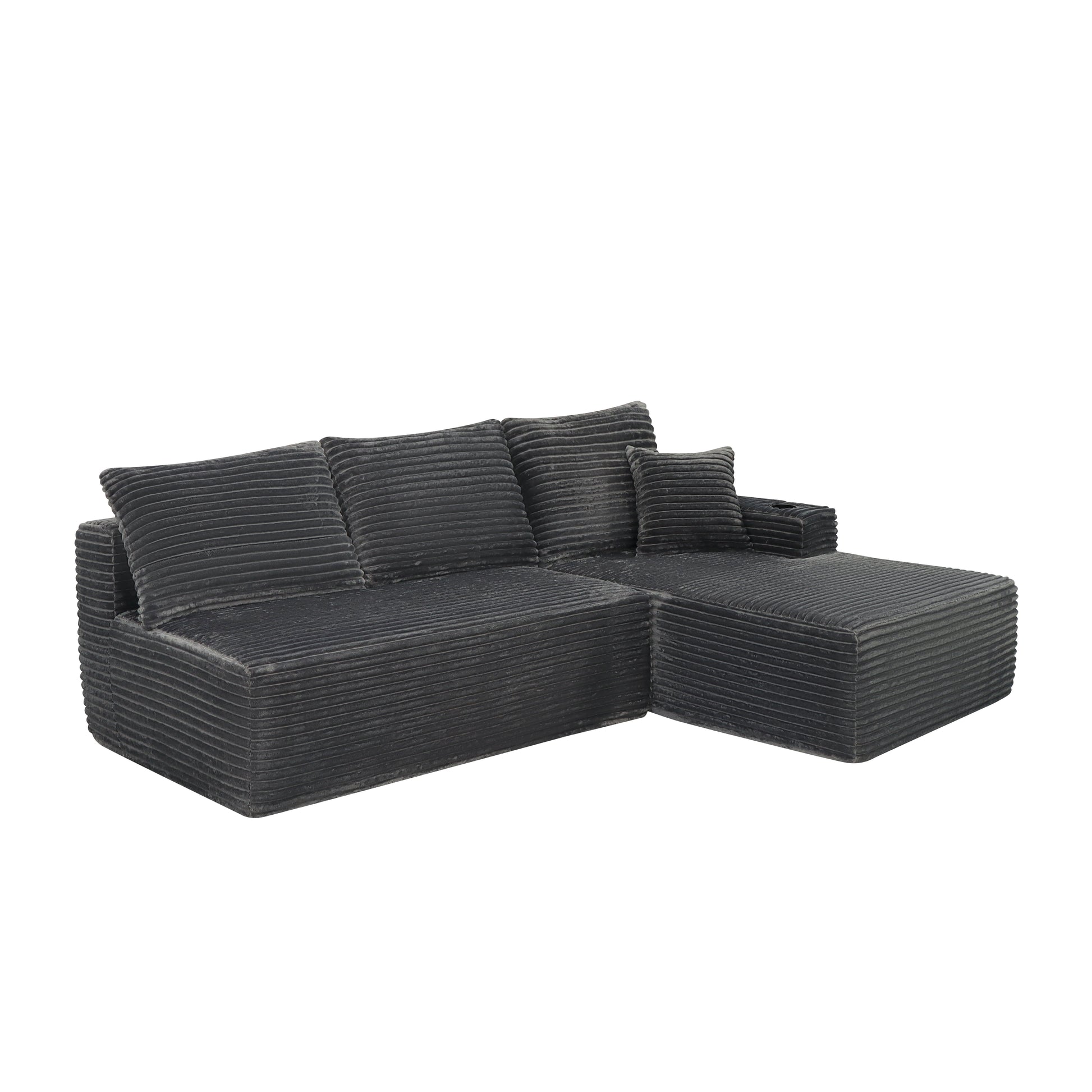 96" Cloud Sectional Couch with L-Shape Chaise,Modern Modular Sofa with Deep Seat, Upholstered Couches for Living Room Bedroom,No Assembly Required and Cup holde, (Plush Fabric),Grey image 3
