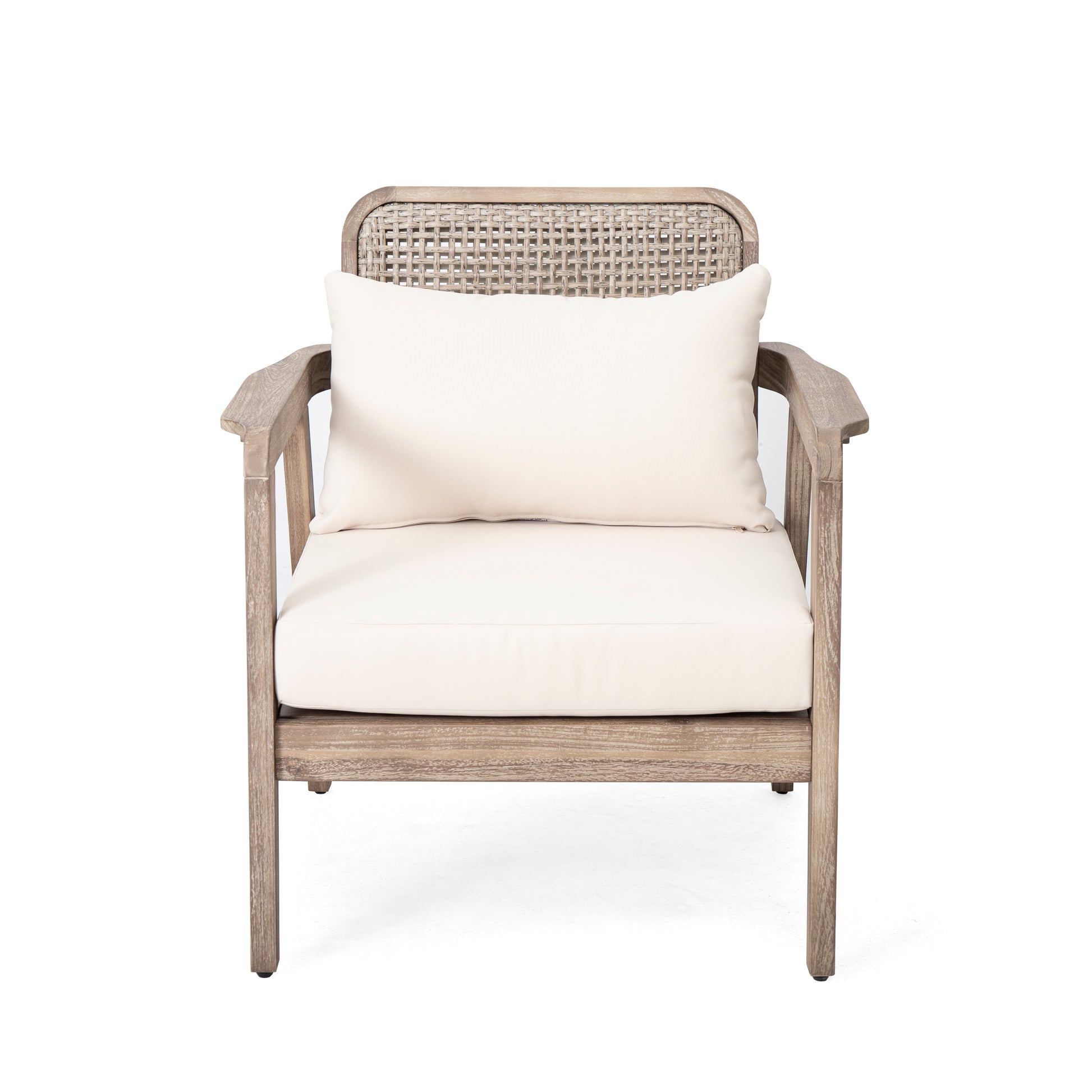 Outdoor Acacia Wood Patio Club Chair, Patio Furniture,Waterproof Thick Cushion Deep Seating for Porch, Garden, Backyard, Balcony, Weight Capacity 400lbs, Light Brown finish, Cream cushion image 2