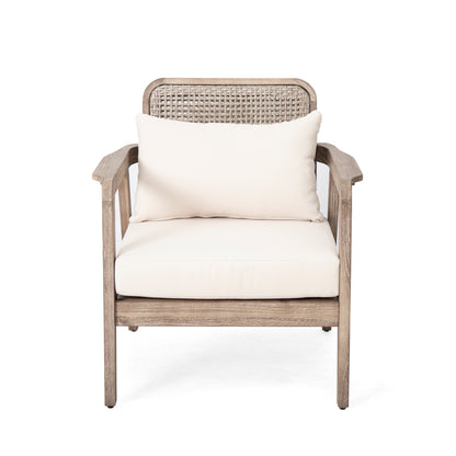 Outdoor Acacia Wood Patio Club Chair, Patio Furniture,Waterproof Thick Cushion Deep Seating for Porch, Garden, Backyard, Balcony, Weight Capacity 400lbs, Light Brown finish, Cream cushion image 2