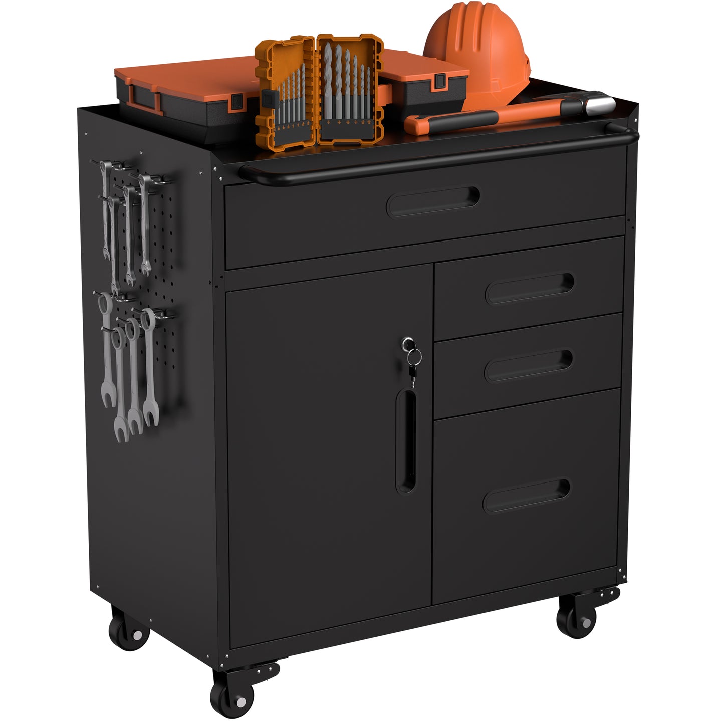 34.3" Mobile Tool Storage Cabinet - Garage Organizer with Lockable Compartment & 4 Drawers, Rolling Steel Chest for Workshop and Home Garage image 7