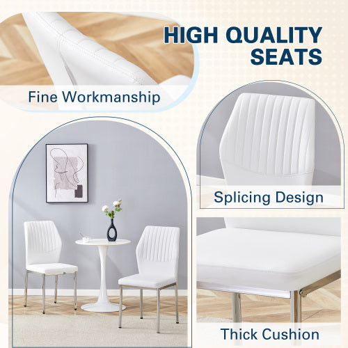 Luxury Simple Chair - Set of 4 White PU Material High Resilience Dining Chair with Metal Silver Leg.The Chair Back Has a Vertical Stripe Design With Smooth And Uniform Lines. image 6