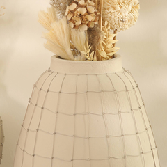 Leianna Handmade Off White Large Terracotta Vase with Wireframe Contemporary Design, Handmade-11.5X11.5X15.5"