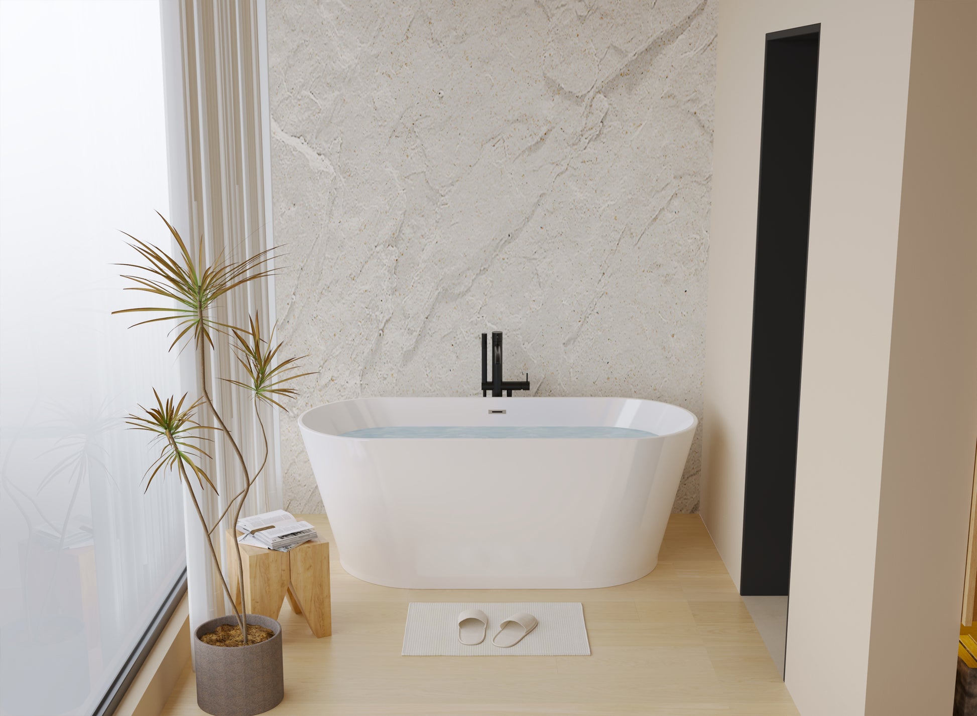 59" Acrylic Freestanding Bathtub, Stand Alone Soaking Tub, Glossy White Acrylic, Toe-tap Chrome Drain, cUPC Certified image 10