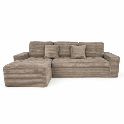 Modular Cloud Sofa Set, 105" DIY Sectional with Ottoman, Pure Foam, Faux Rabbit Fur Velvet, Comfortable Living Room Couch Khaki image 9