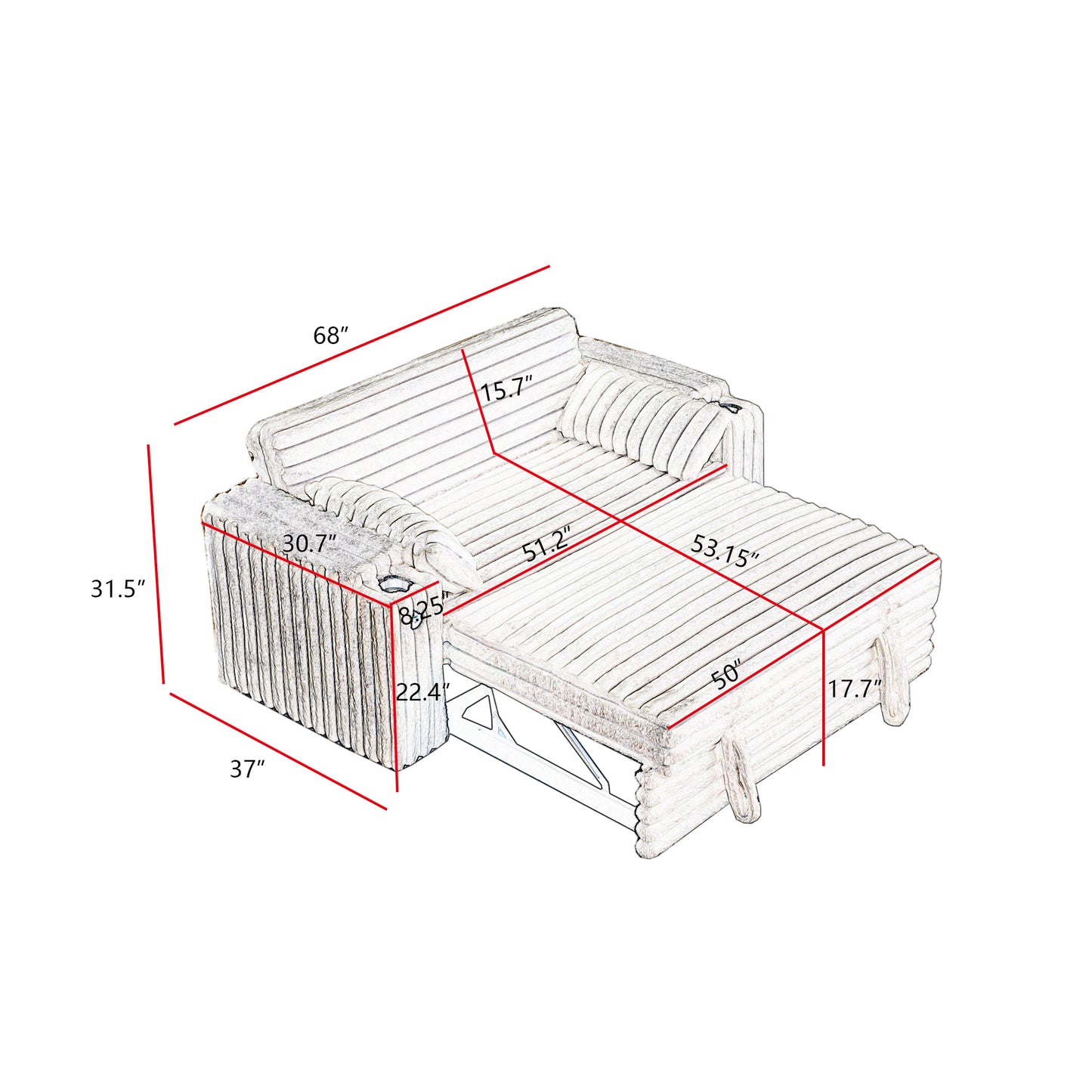Light Grey Corduroy Sofa Bed with Pull Out Bed image 12