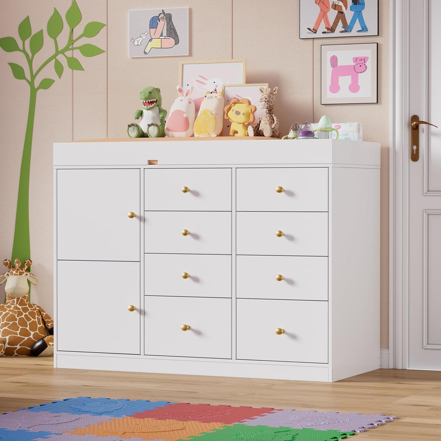 Baby Classic Nursery Dresser with 8 Drawers and 2 Cabinet, Multi-Functional Baby Changing Table, Diaper Changing Station for Children's Room image 2