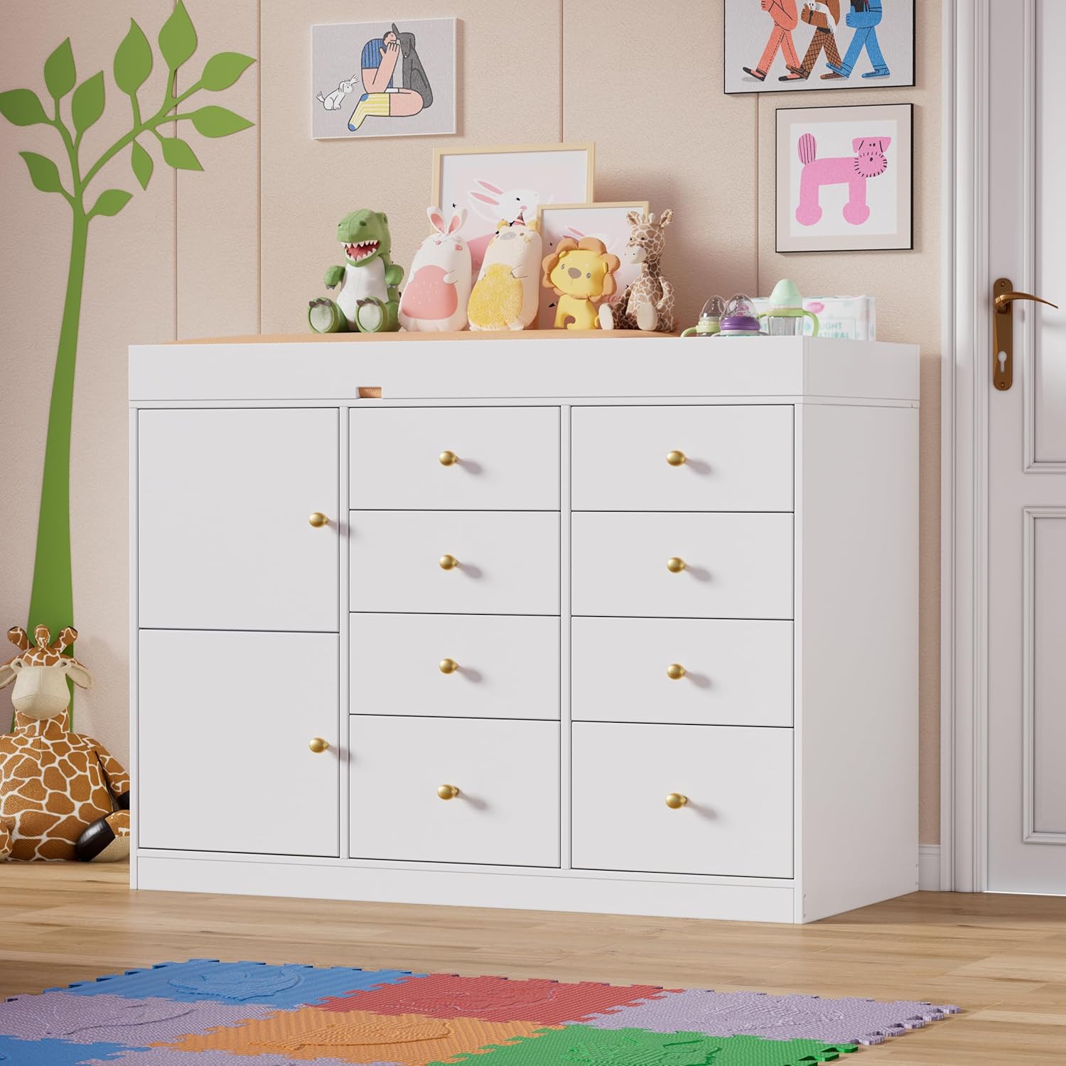 Baby Classic Nursery Dresser with 8 Drawers and 2 Cabinet, Multi-Functional Baby Changing Table, Diaper Changing Station for Children's Room image 2