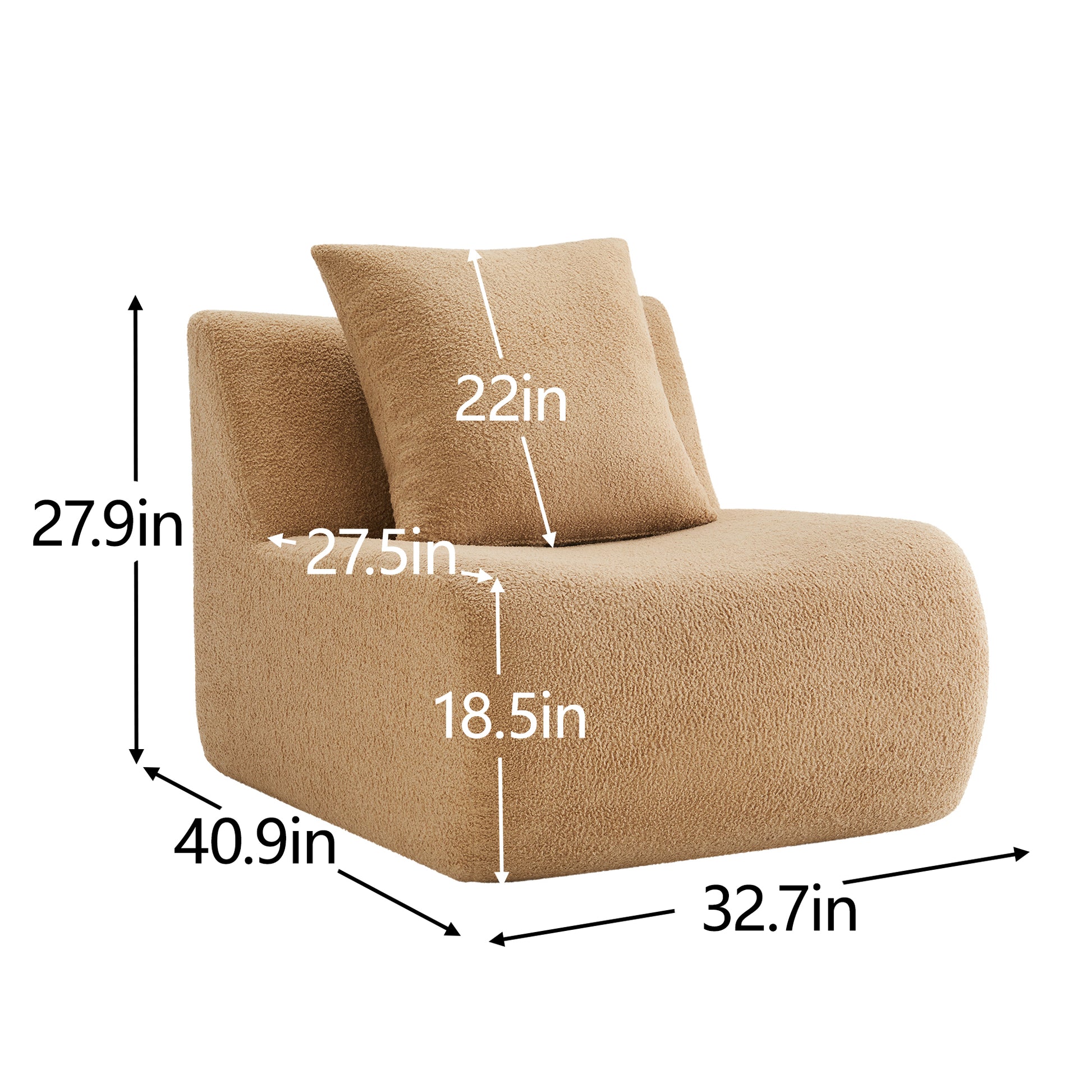Armless Sofa W/Pillow Teddy Fabric-Camel image 7