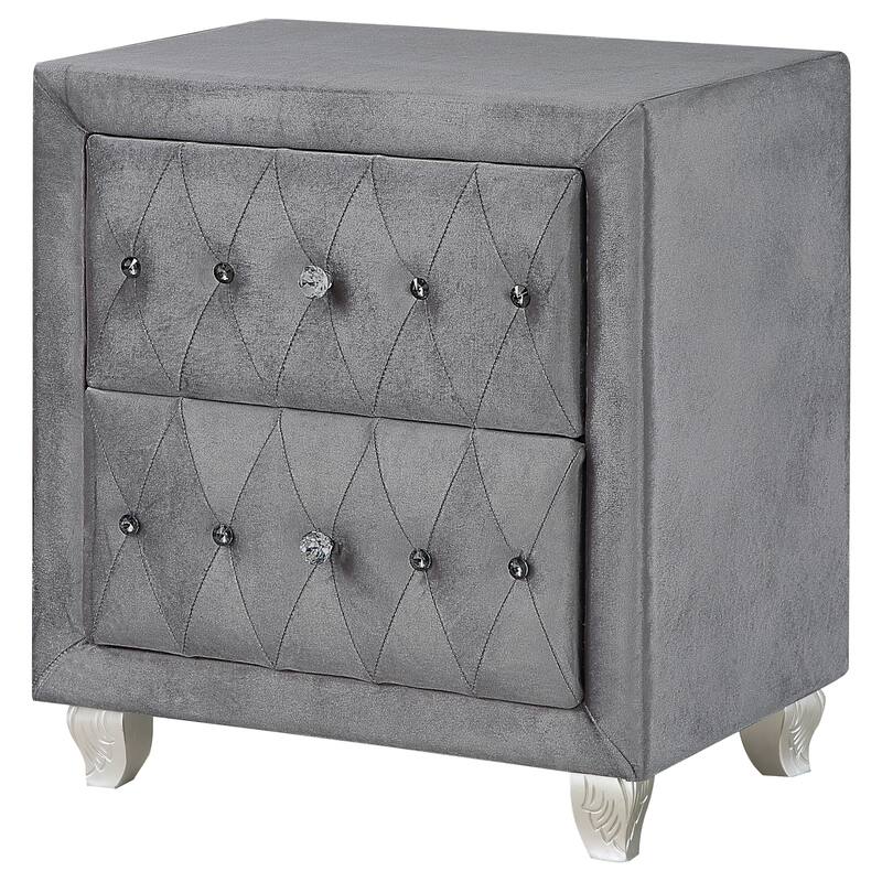 Glam Style 1pc Nightstand Button Tufted Full upholstered Frame Acrylic Buttons Gray Finish Bedroom Furniture image 10