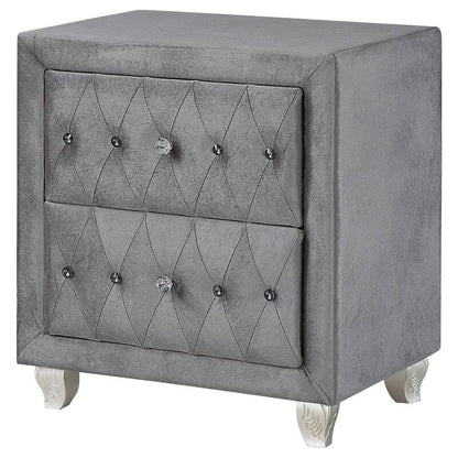 Glam Style 1pc Nightstand Button Tufted Full upholstered Frame Acrylic Buttons Gray Finish Bedroom Furniture image 10