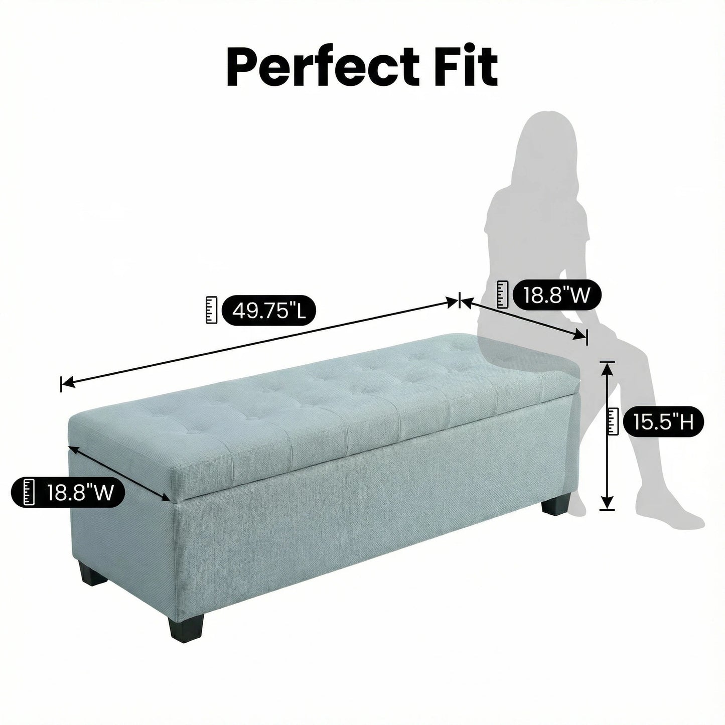 Storage Ottoman, Storage Bench, Tufted Entryway Bedroom Bench, 49.75Inches, Hinges Easy Lid Operation, Wooden Legs, Polyester fabric, Loads 300 lb,Baby Blue image 6