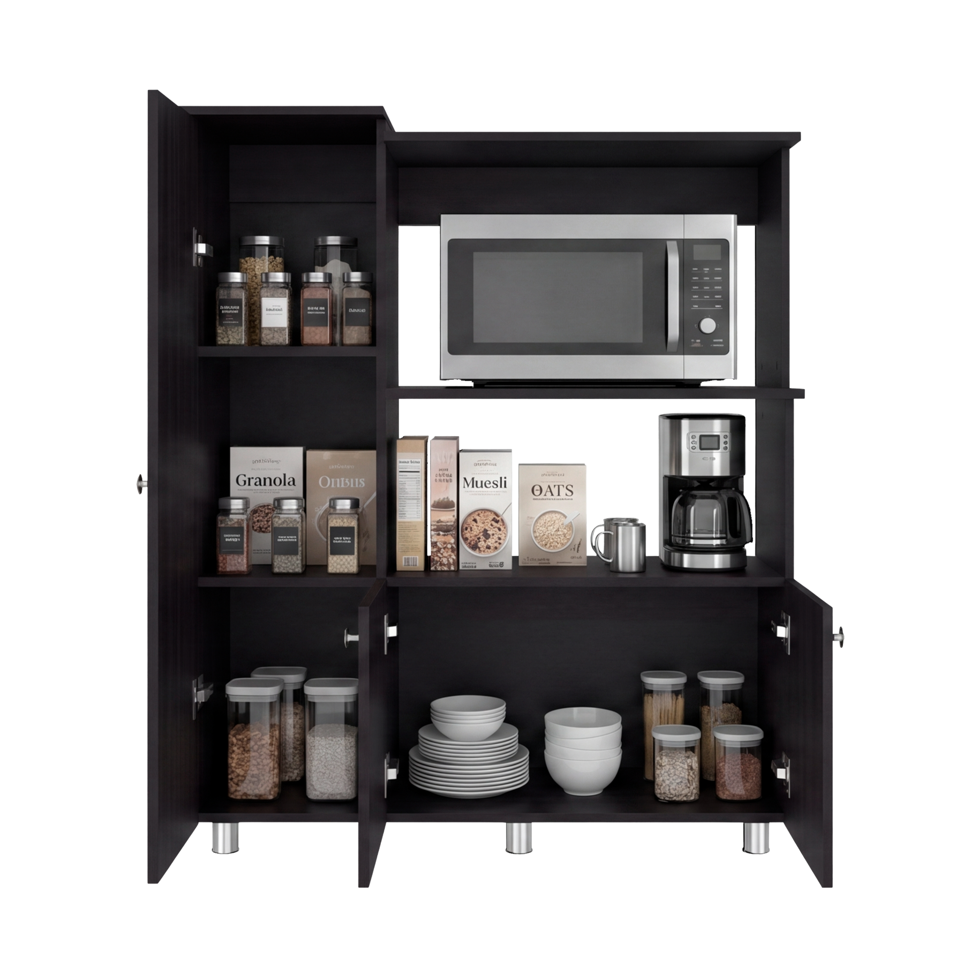 Opulence Line Multystorage Pantry Cabinet Dark Brown Modern Kitchen Storage Organizer with Multi-Shelf Design and Compact Functional Layout image 2