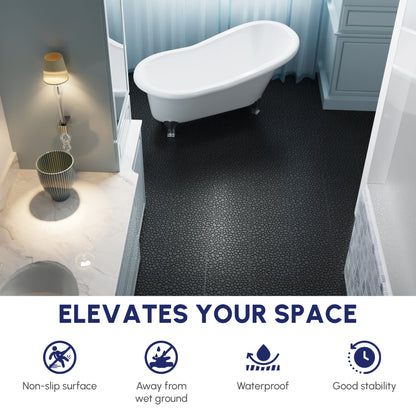 12 x 12 Inch Black Interlocking Deck Tiles Plastic Waterproof Outdoor All Weather Anti-slip Bathroom Shower Balcony Porch Strong Weight Capacity Upto 440 LBS, Pebble Stone Pattern Pack of 60 image 5