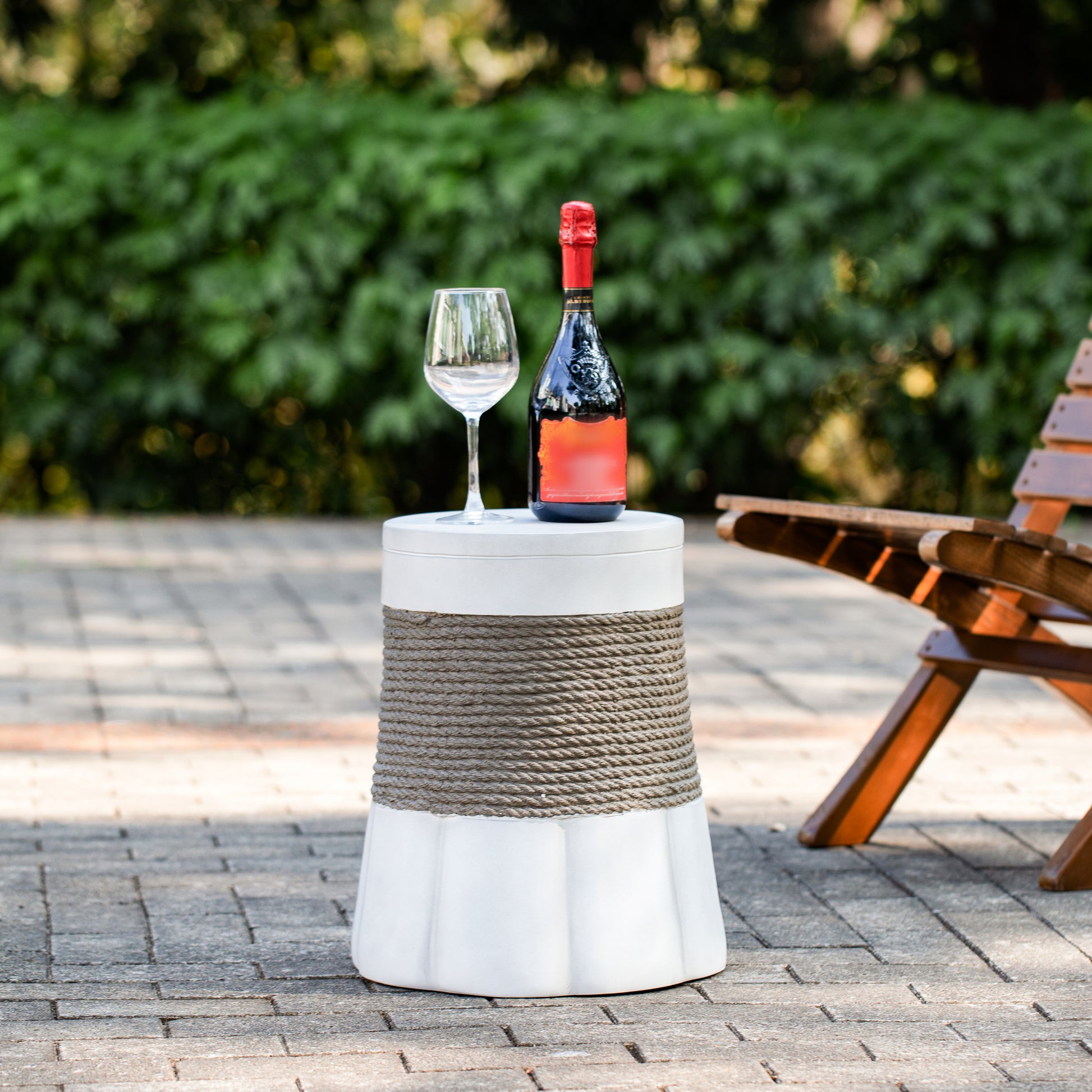 Outdoor Light Gray & Brown Retro Woven Rope & Fan-Base MGO Side Table – End Table for Home, Office, Living Room & Outdoor image 5