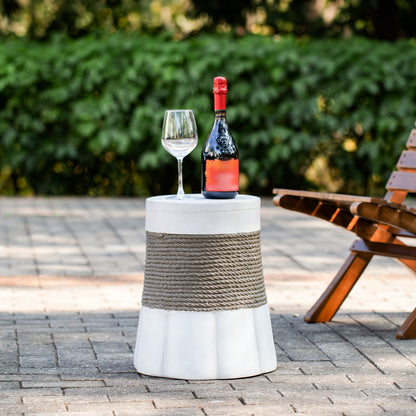 Outdoor Light Gray & Brown Retro Woven Rope & Fan-Base MGO Side Table – End Table for Home, Office, Living Room & Outdoor image 5