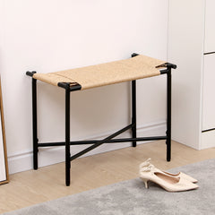 Vanity Stools Handwoven Paper Rope Ottoman for Entryway Natural Footstool for Living Room  (Natural)