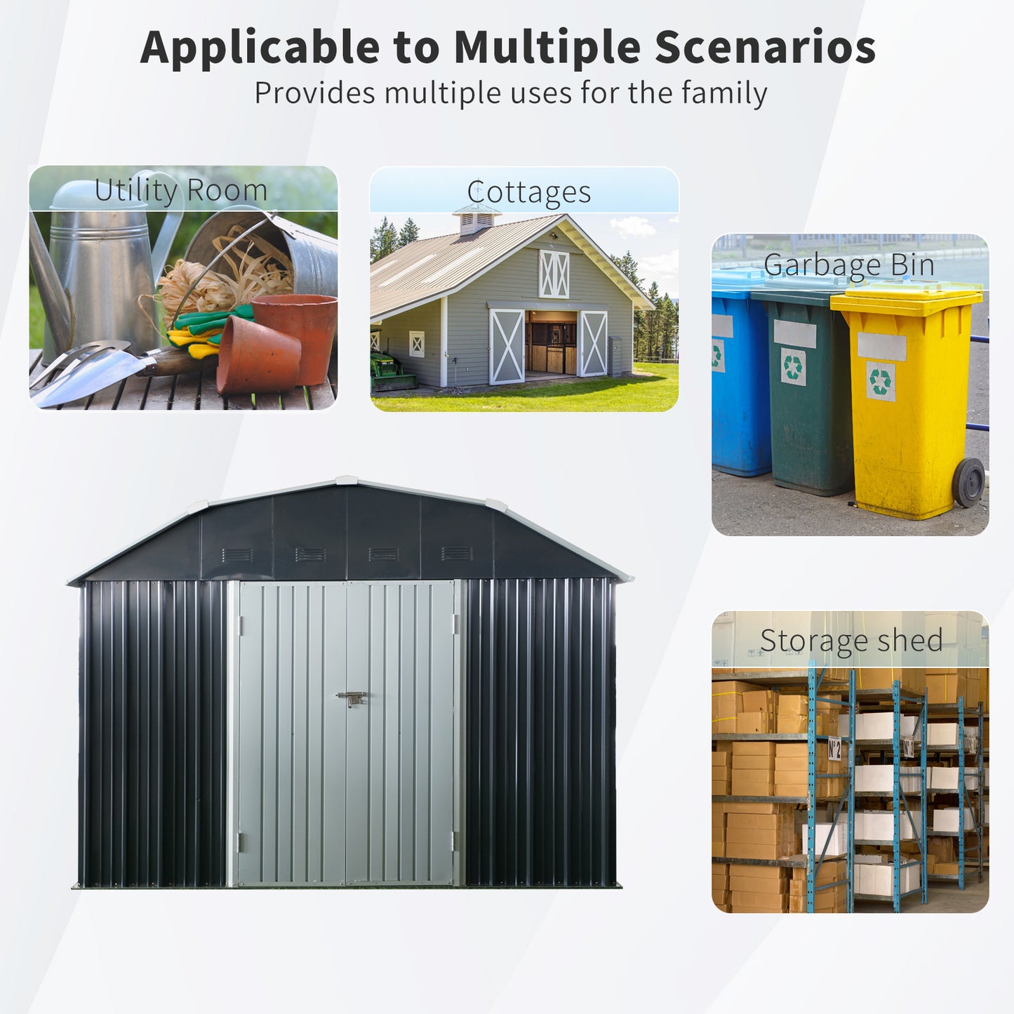 10 ft x 12 ft Outdoor Metal Storage Shed with Arch Roof with Lockable Doors for Backyard Garden Patio Lawn, Black image 8