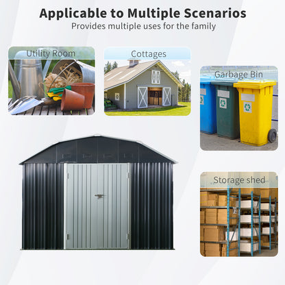 10 ft x 12 ft Outdoor Metal Storage Shed with Arch Roof with Lockable Doors for Backyard Garden Patio Lawn, Black image 8