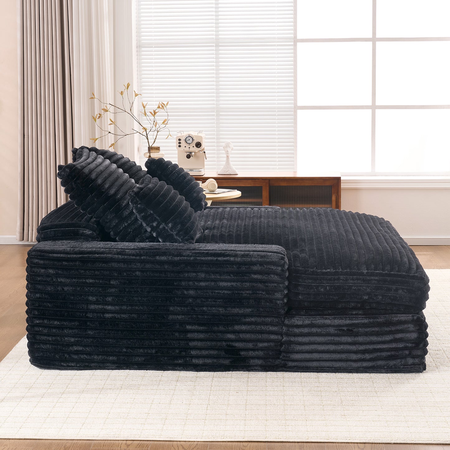 028DR-Oversized chaise Lounge chair, Upholstered Sleeper Sofa Bed with 4 Throw Pillows and Armrests, Corduroy Fabric Plush Lounge Chair Bed for Living Room, Apartment & Small Spaces, Gray image 10