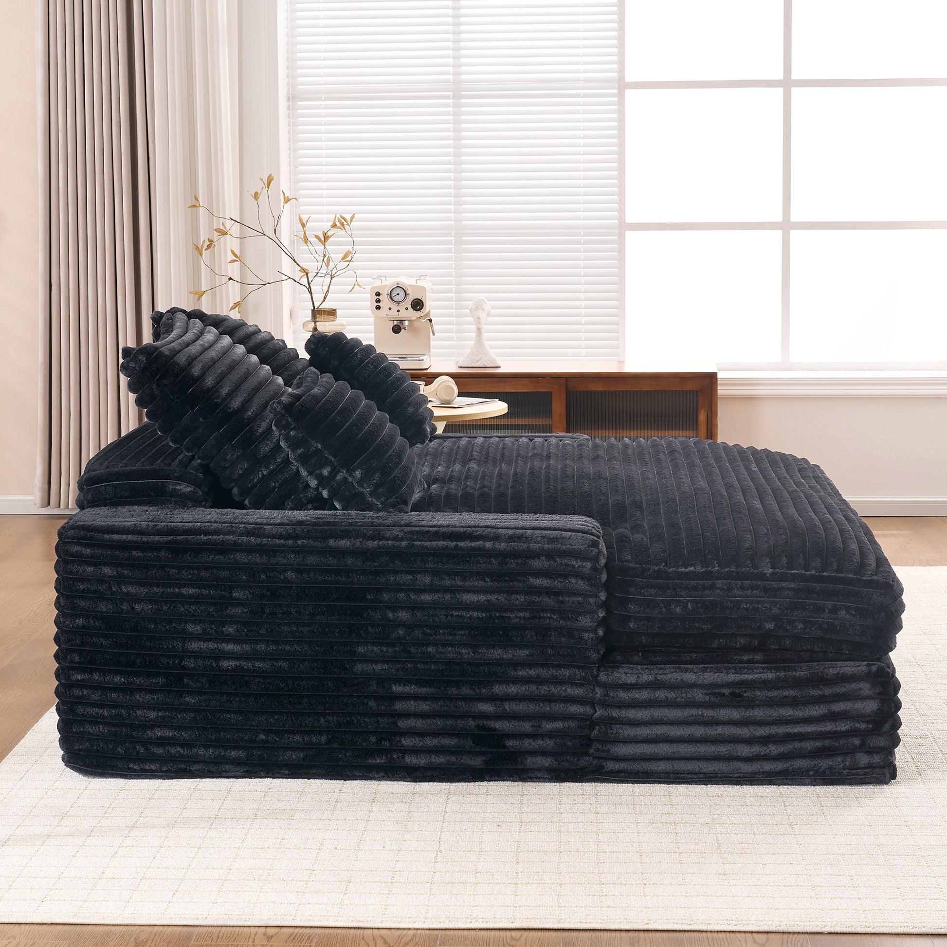 028DR-Oversized chaise Lounge chair, Upholstered Sleeper Sofa Bed with 4 Throw Pillows and Armrests, Corduroy Fabric Plush Lounge Chair Bed for Living Room, Apartment & Small Spaces, Gray image 10