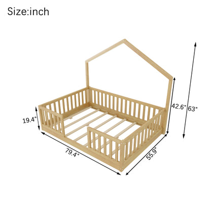 Full Floor Bed with High Rails, Wooden Montessori Bed with Light for Kids, Boys and Girls,Natural(Old SKUW2593P440609 Expect Arrival Date 2026/6/30) image 12