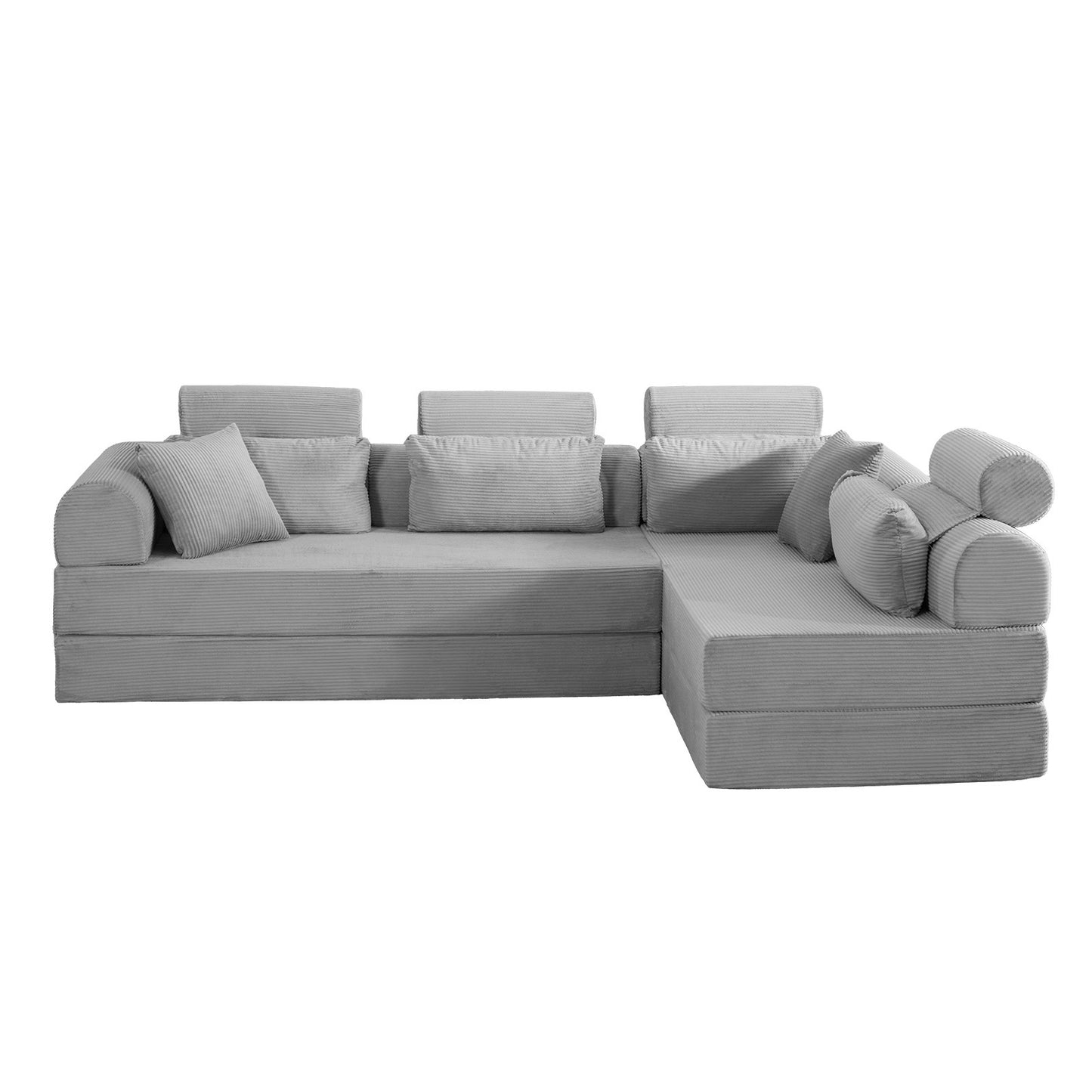 L shape Modular Sectional Sofa, Compressed Sectional Sofa Modern Minimalist Style Corduroy Couch,Unfold into a bed, Bedroom, Comfy Compressed Sofa Couch Space-Efficient Design(Light Gray) image 4
